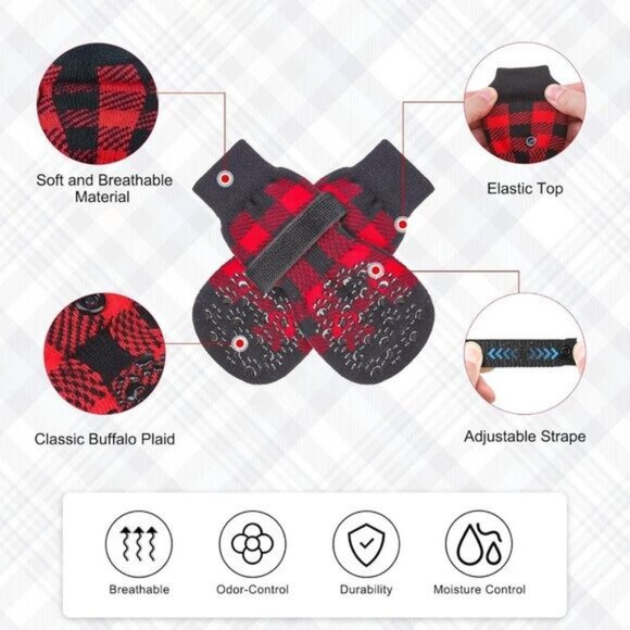 Anti-Slip Dog Socks for Large Dogs - Winter Boots for Cold Weather - Red & Black - Picture 6 of 6